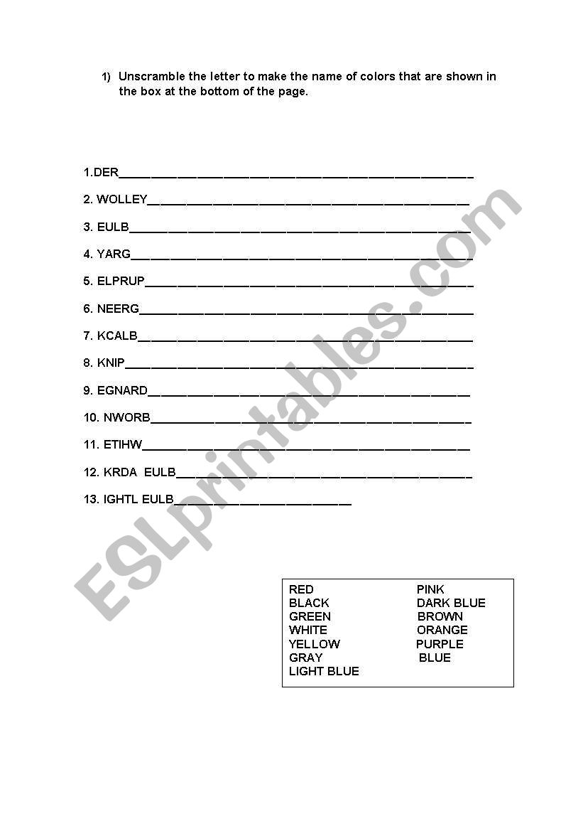 Color Activities worksheet
