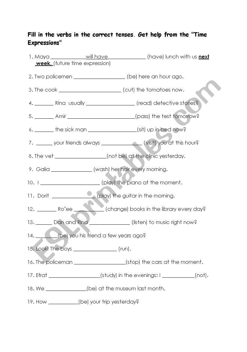 FOUR TENSES EXERCISE worksheet