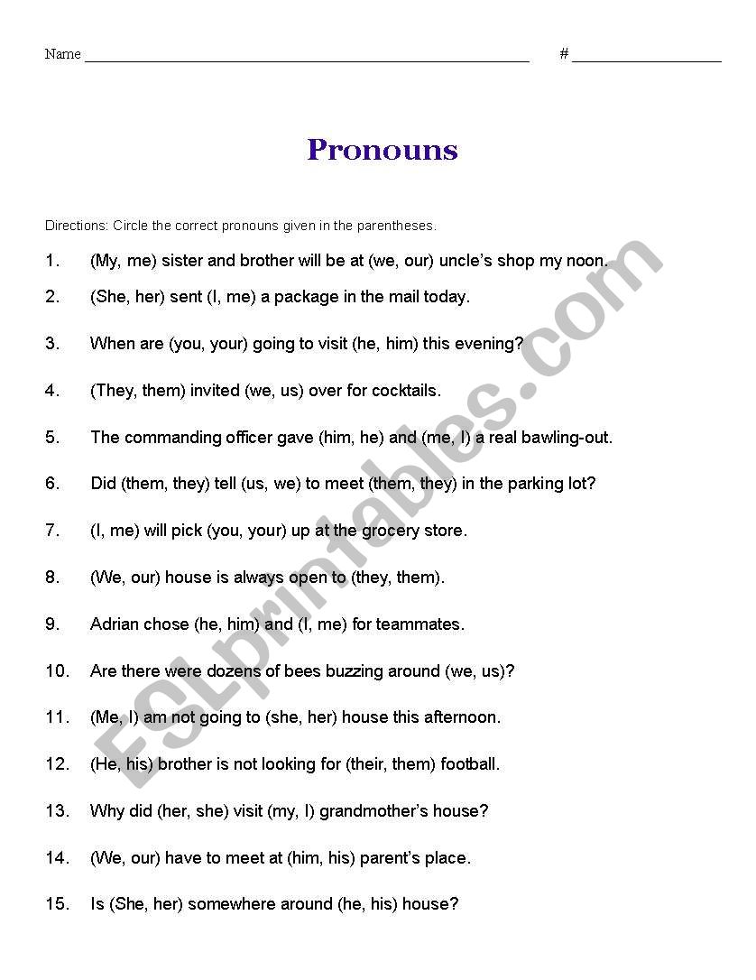 Pronouns worksheet