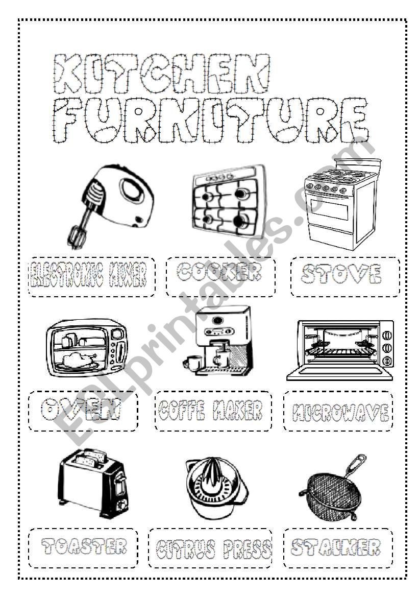 kitchen furniture and objects worksheet