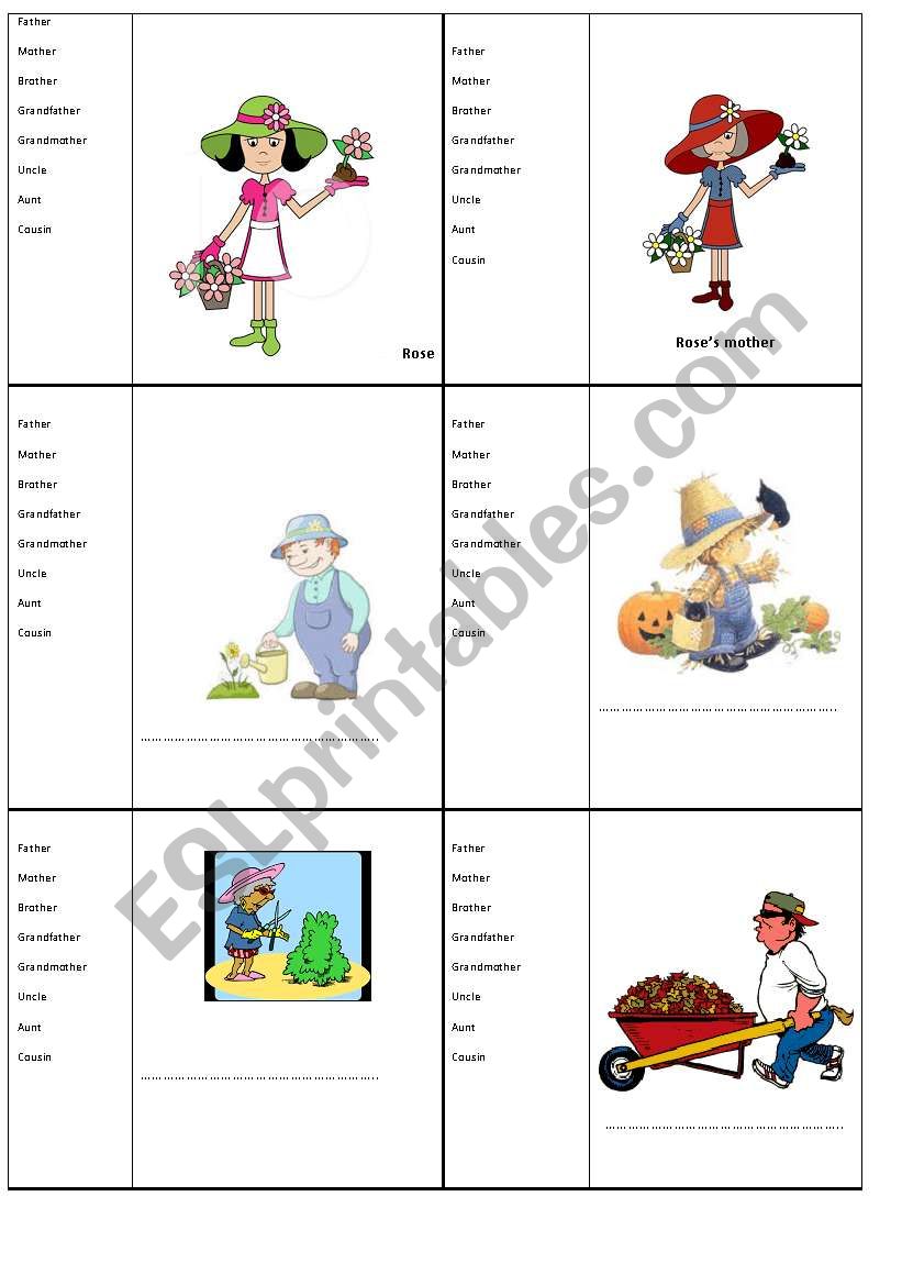 Happy families card game worksheet