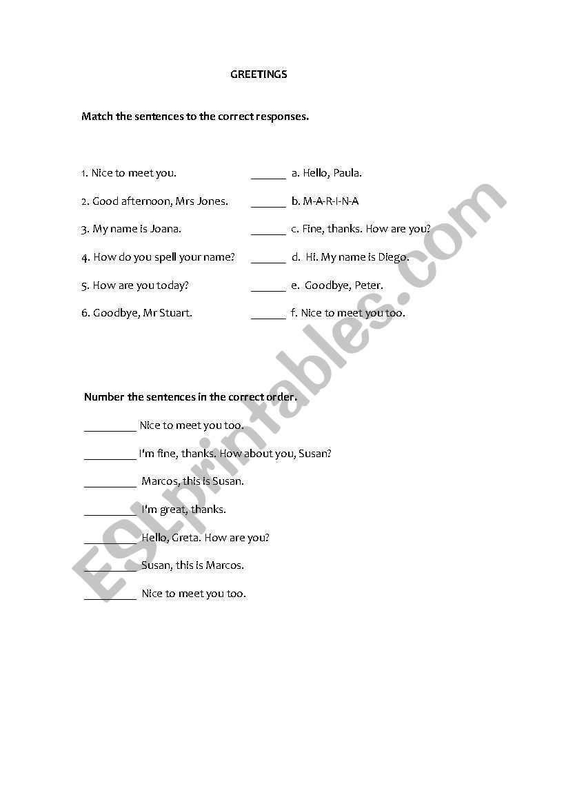 Greetings activity worksheet