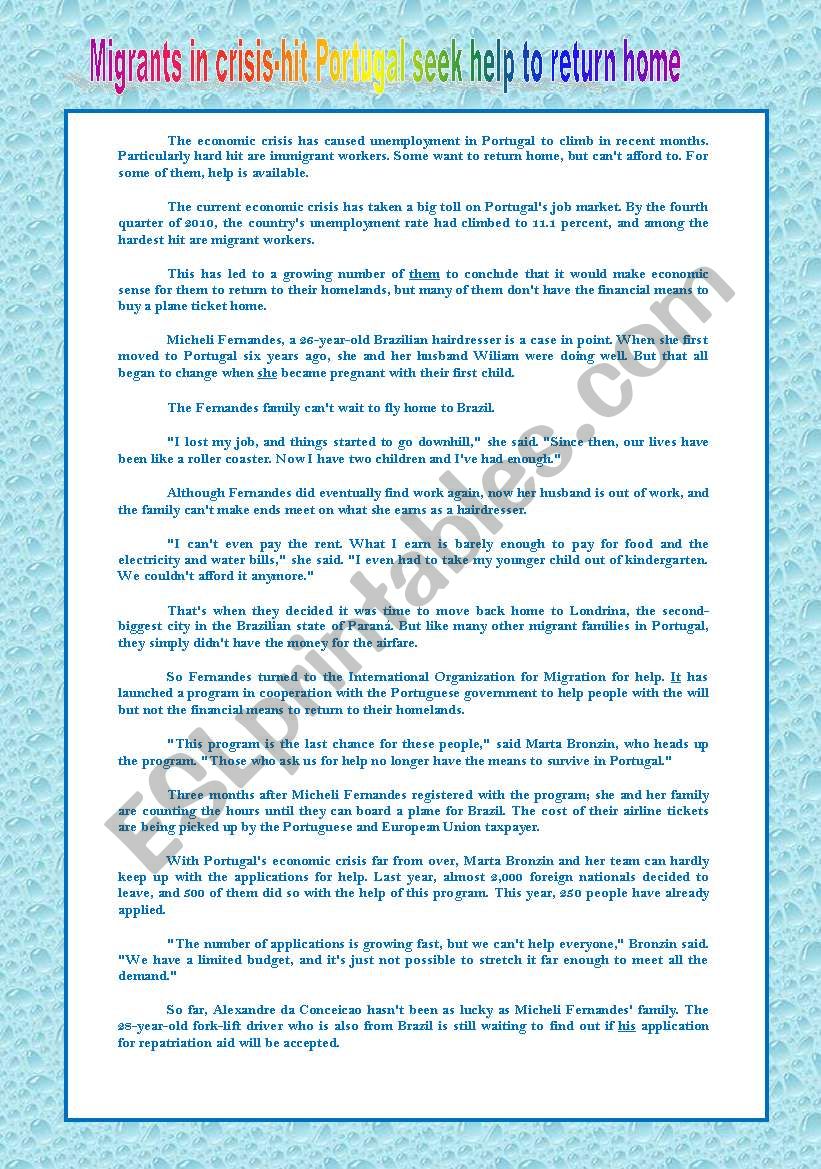 Portuguese immigration worksheet