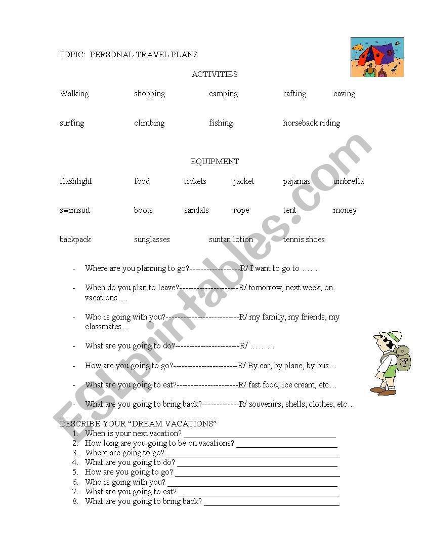 Vacations worksheet