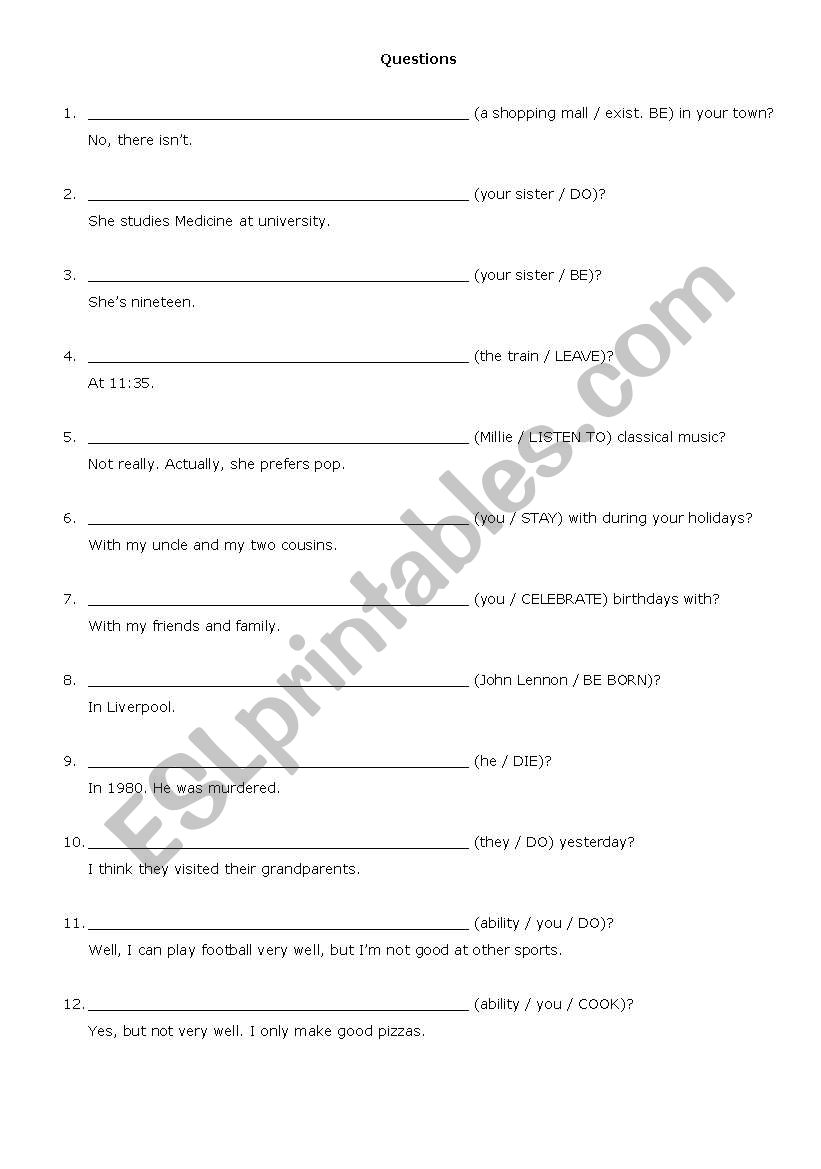Question making worksheet