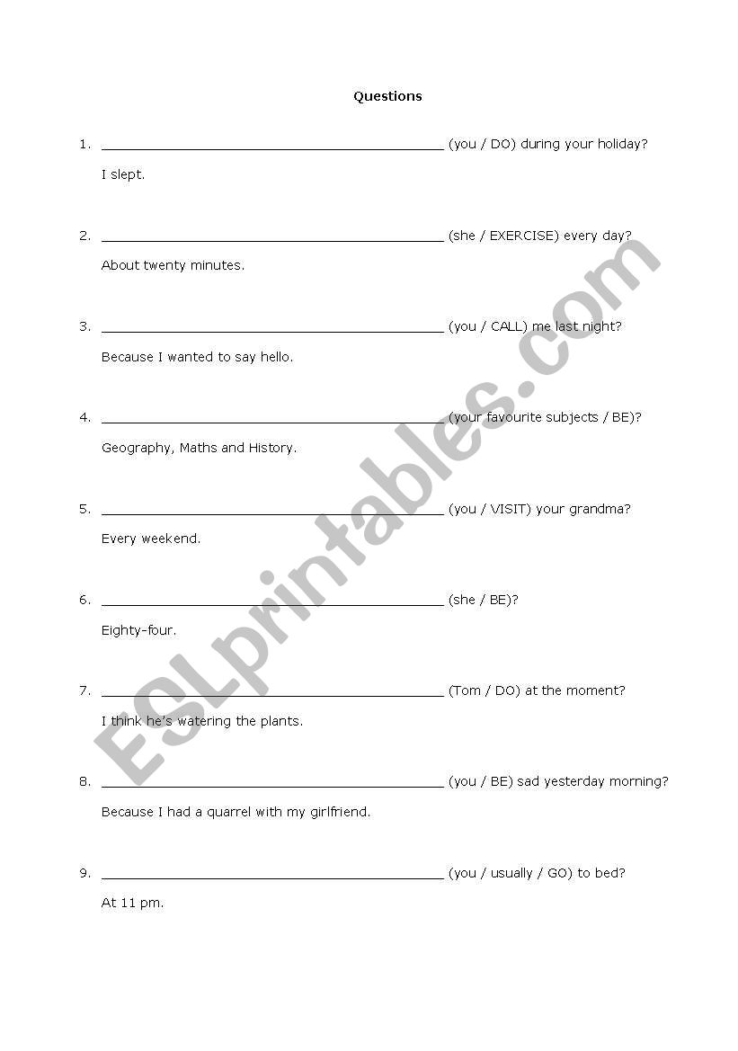 Question making 2  worksheet