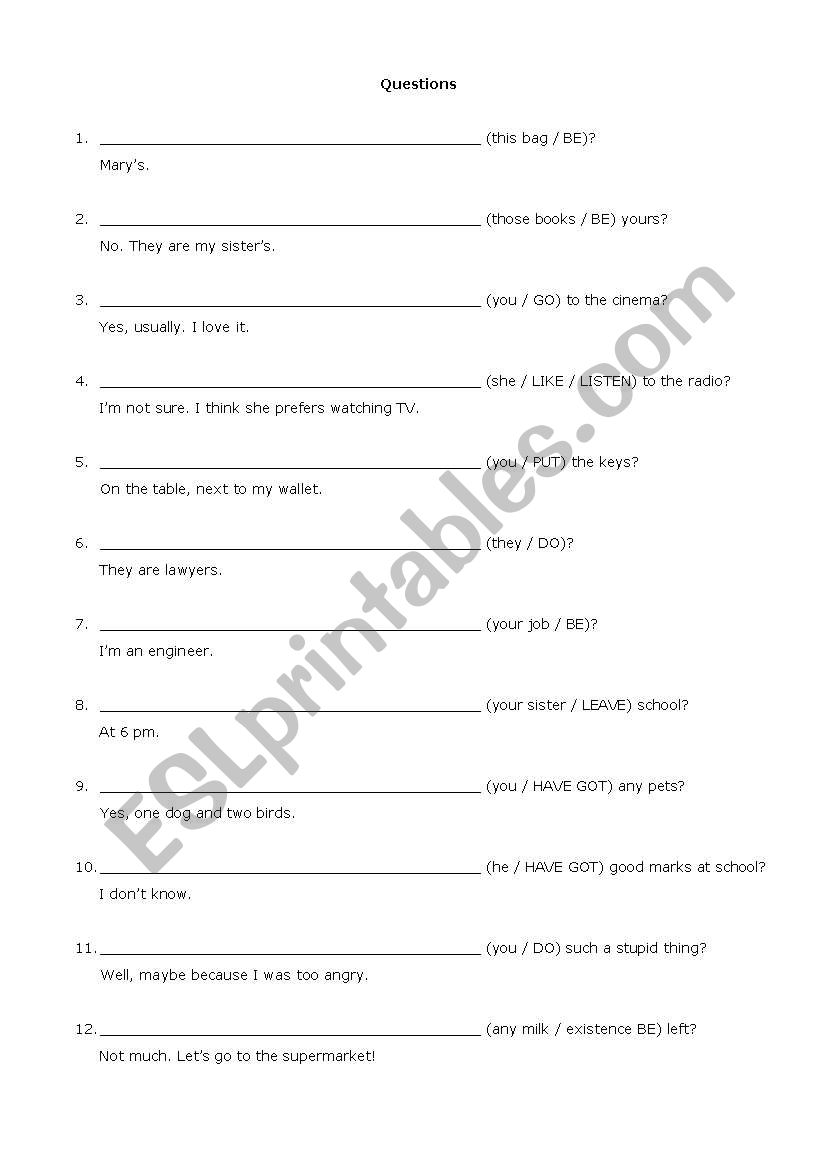 Question making (Part 3)  worksheet