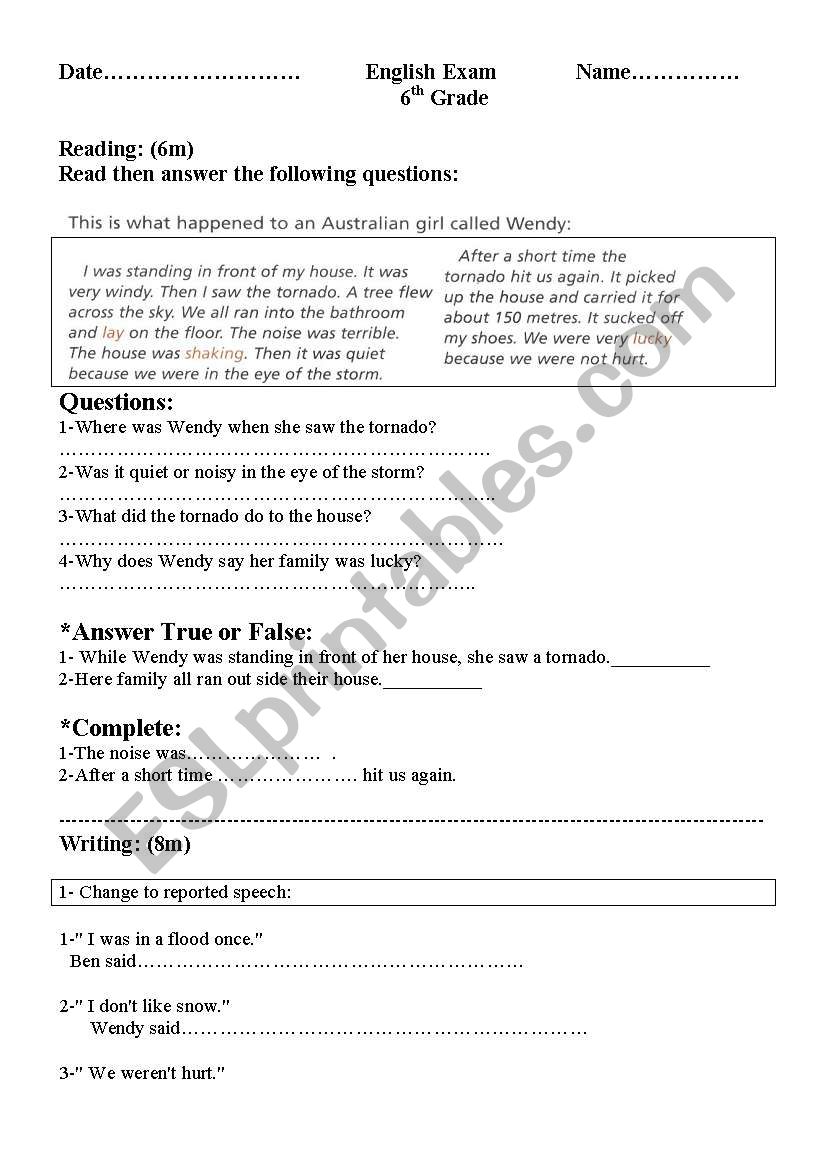 SIXTH worksheet