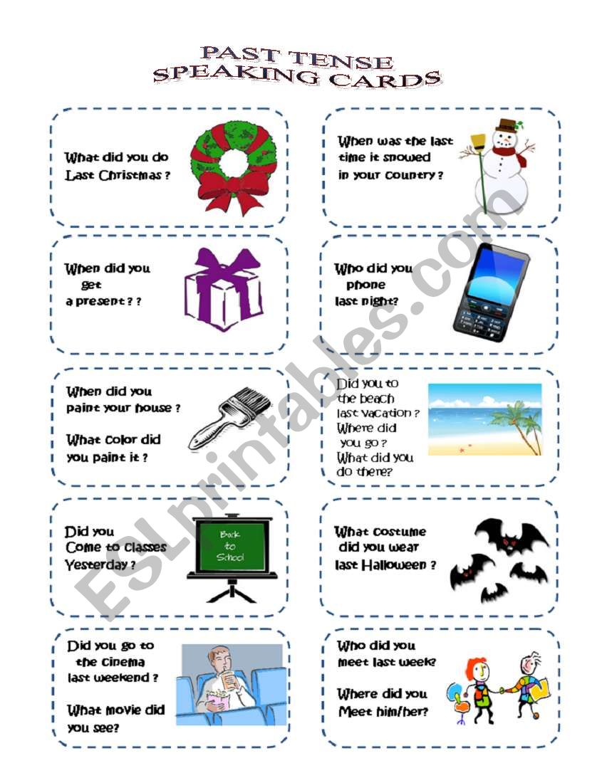 PAST TENSE SPEAKING CARDS worksheet