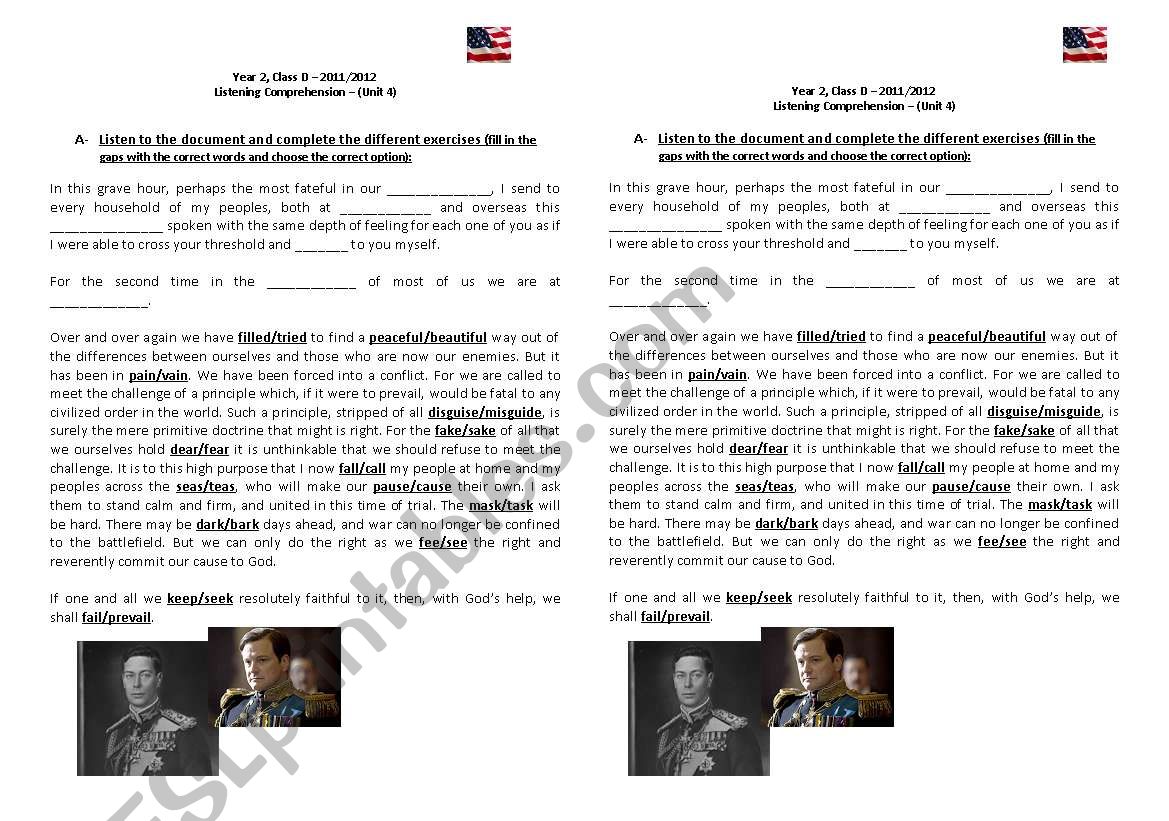 The Kings Speech - Listening worksheet