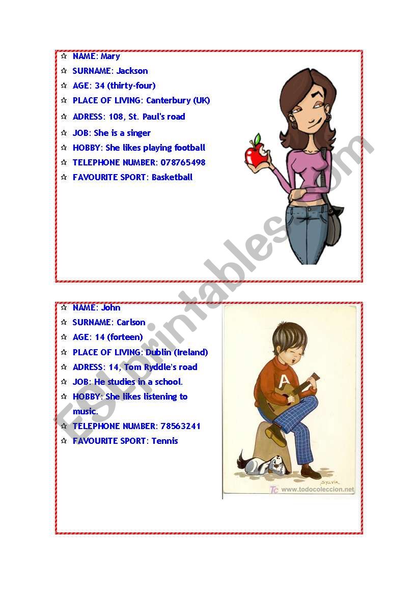 Role Play Cards worksheet