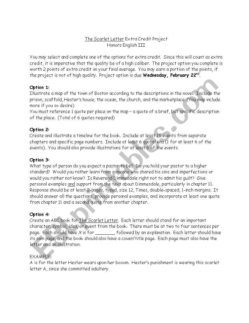 Scarlet letter ex cred worksheet