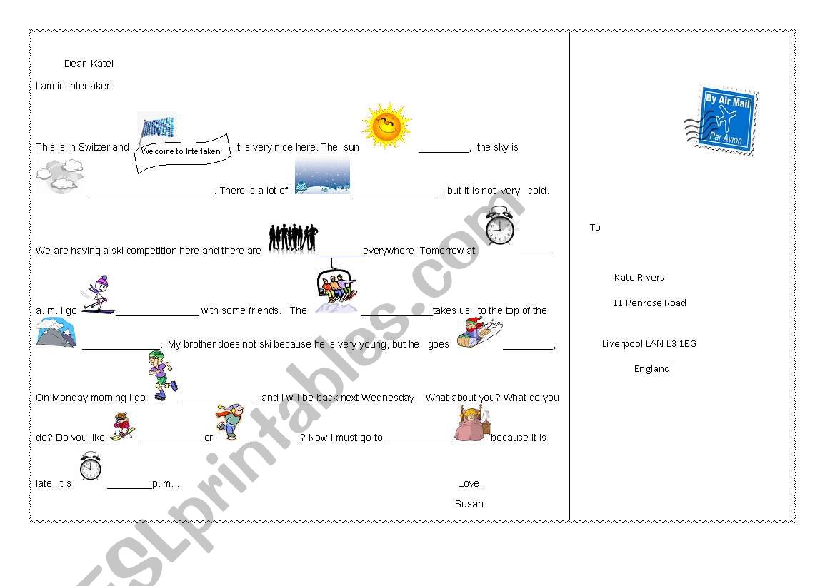 a postcard worksheet