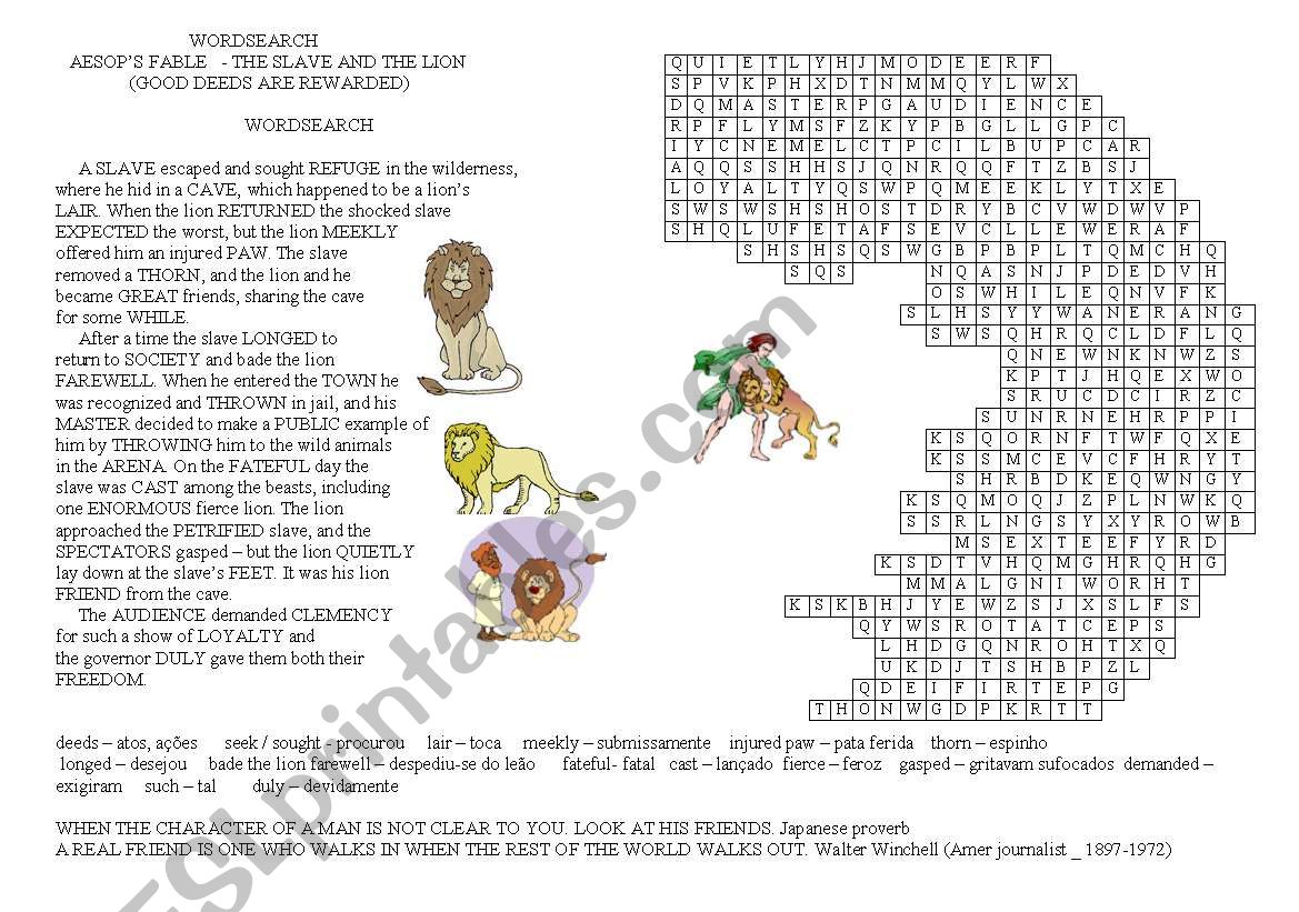 AesopÂ´s Fable worksheet