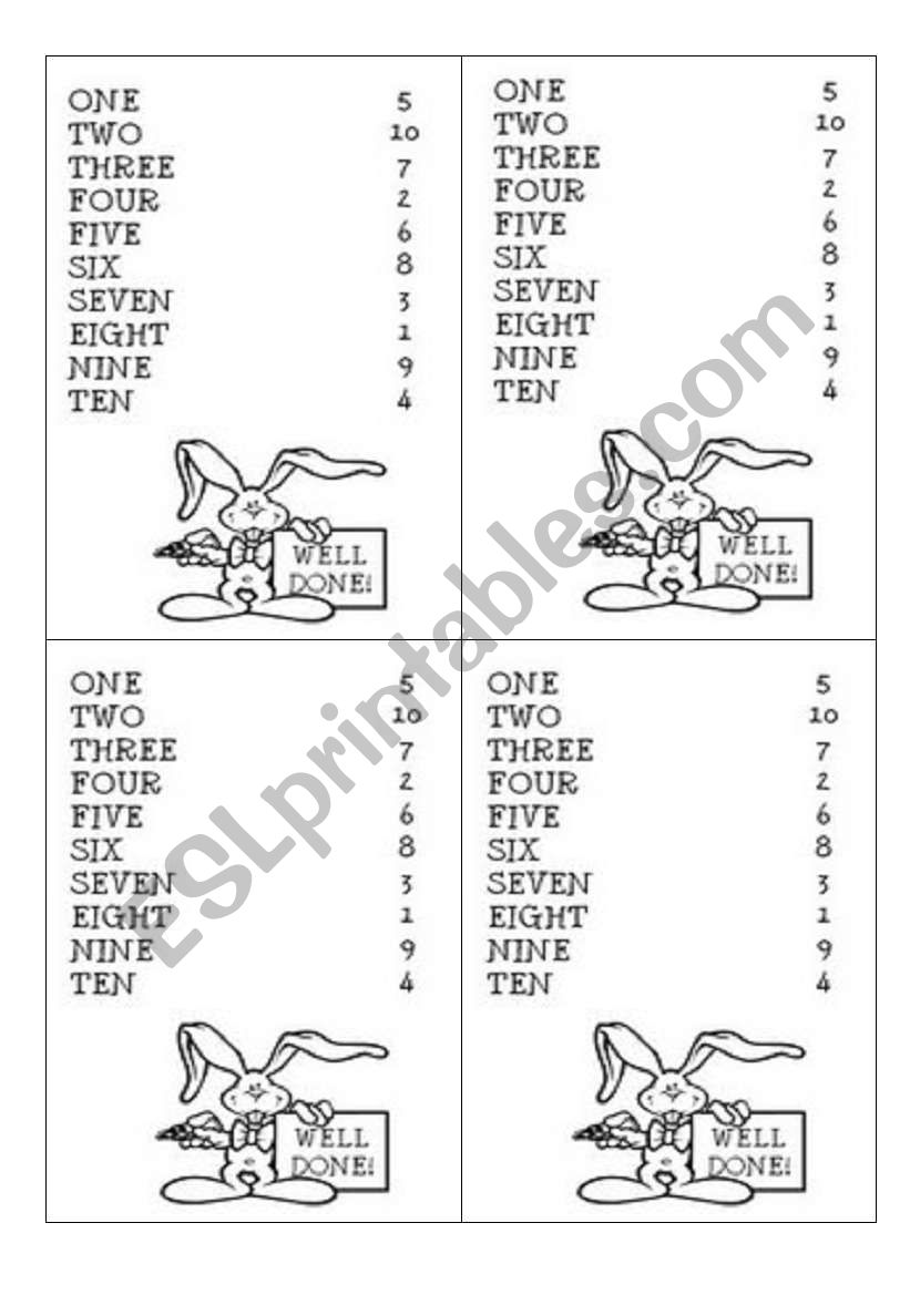 Numbers ( Matching) worksheet