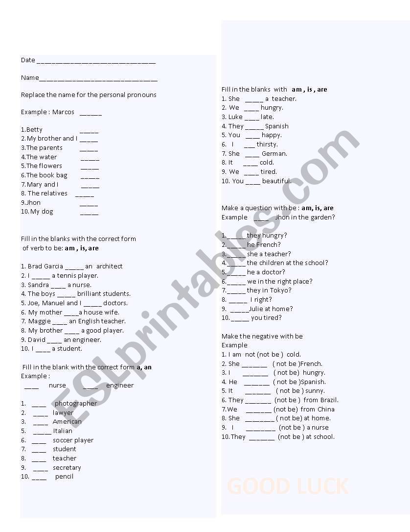 verb to be exercises worksheet