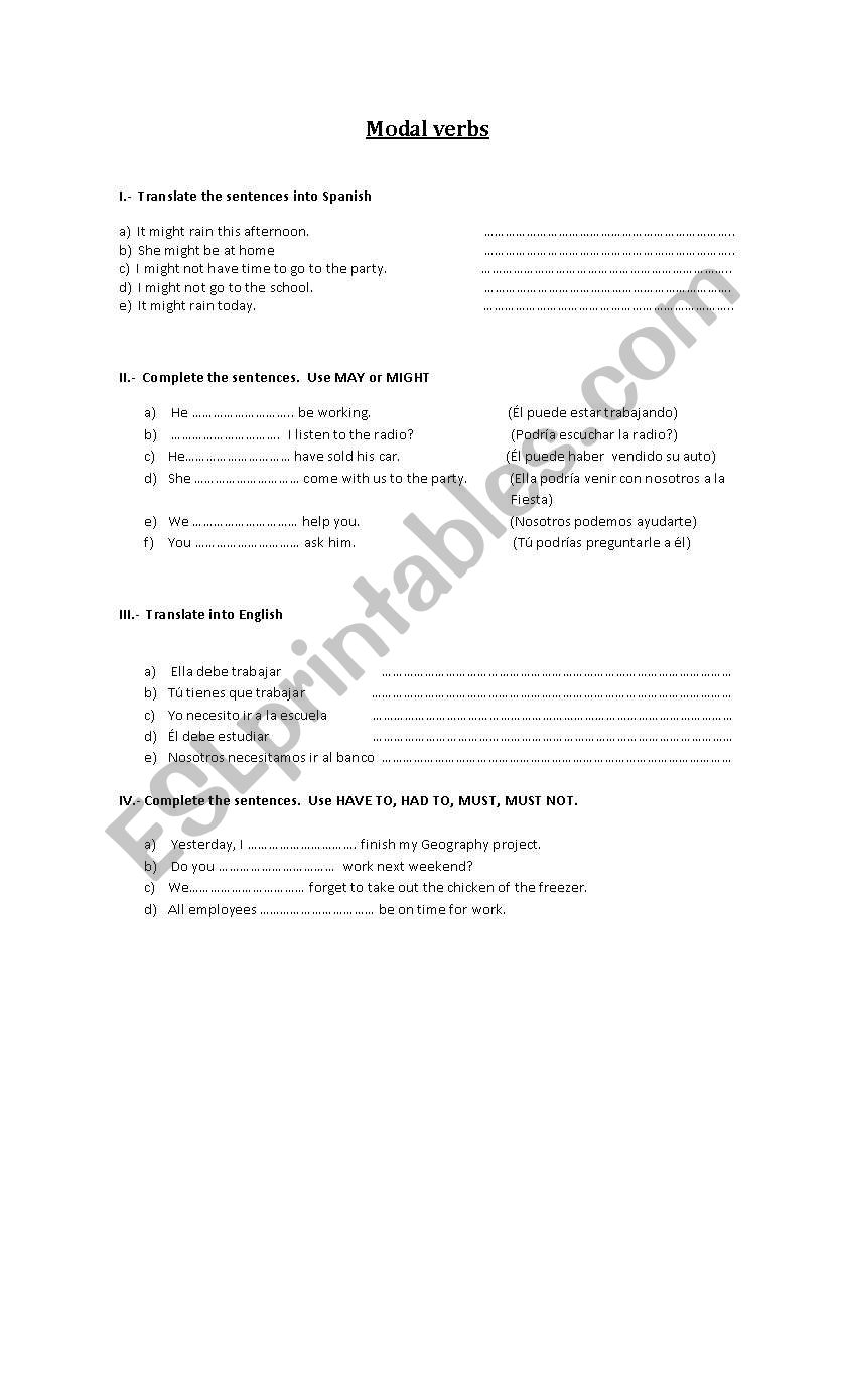 Modal verbs worksheet worksheet