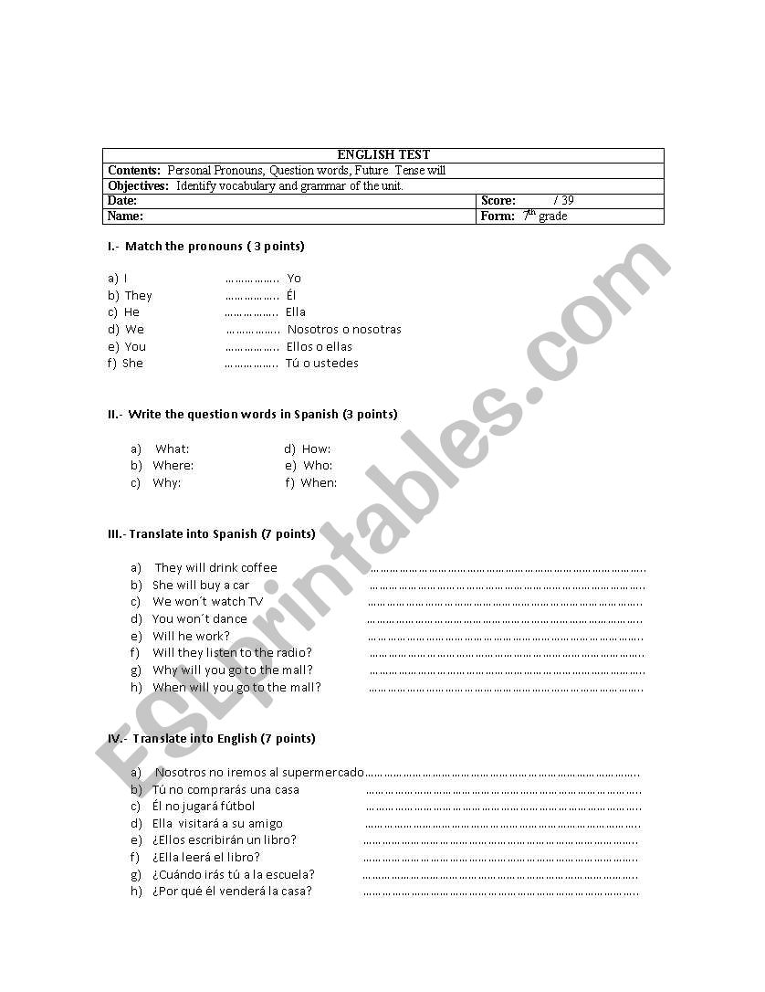 Future tense Will worksheet