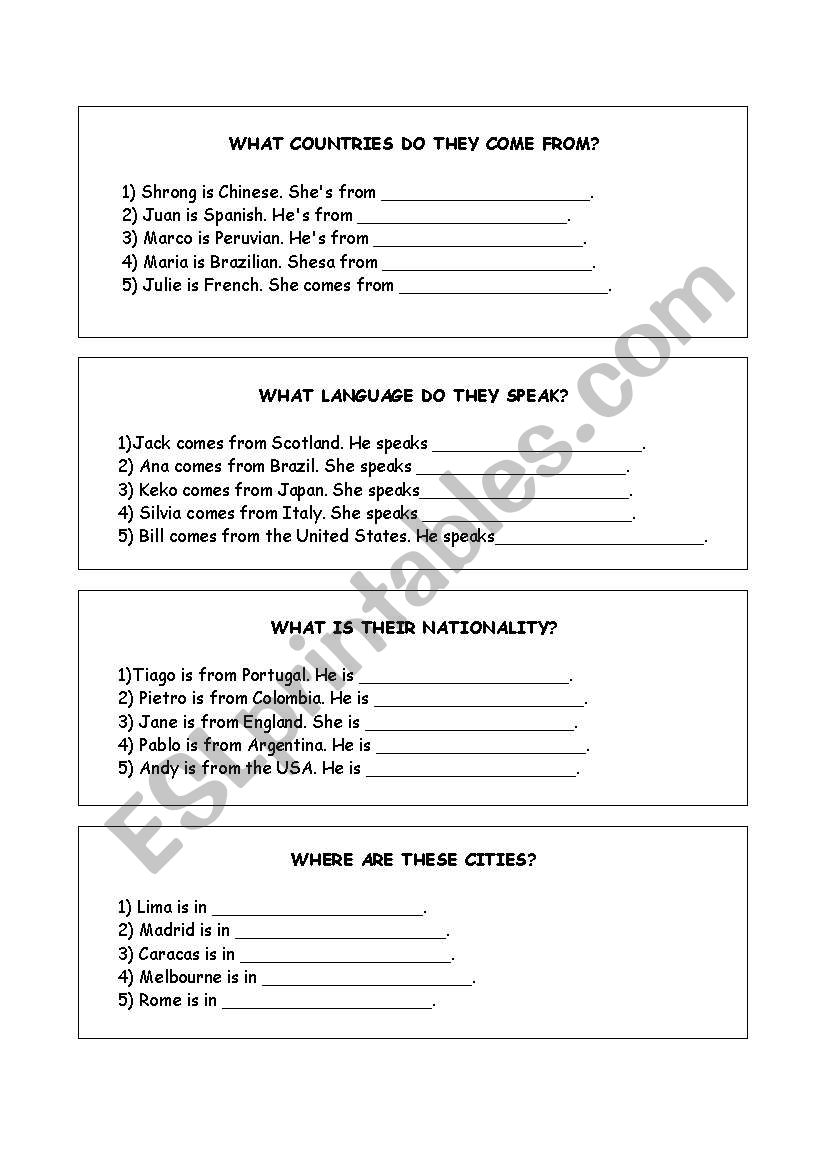 Countries and nationalities worksheet