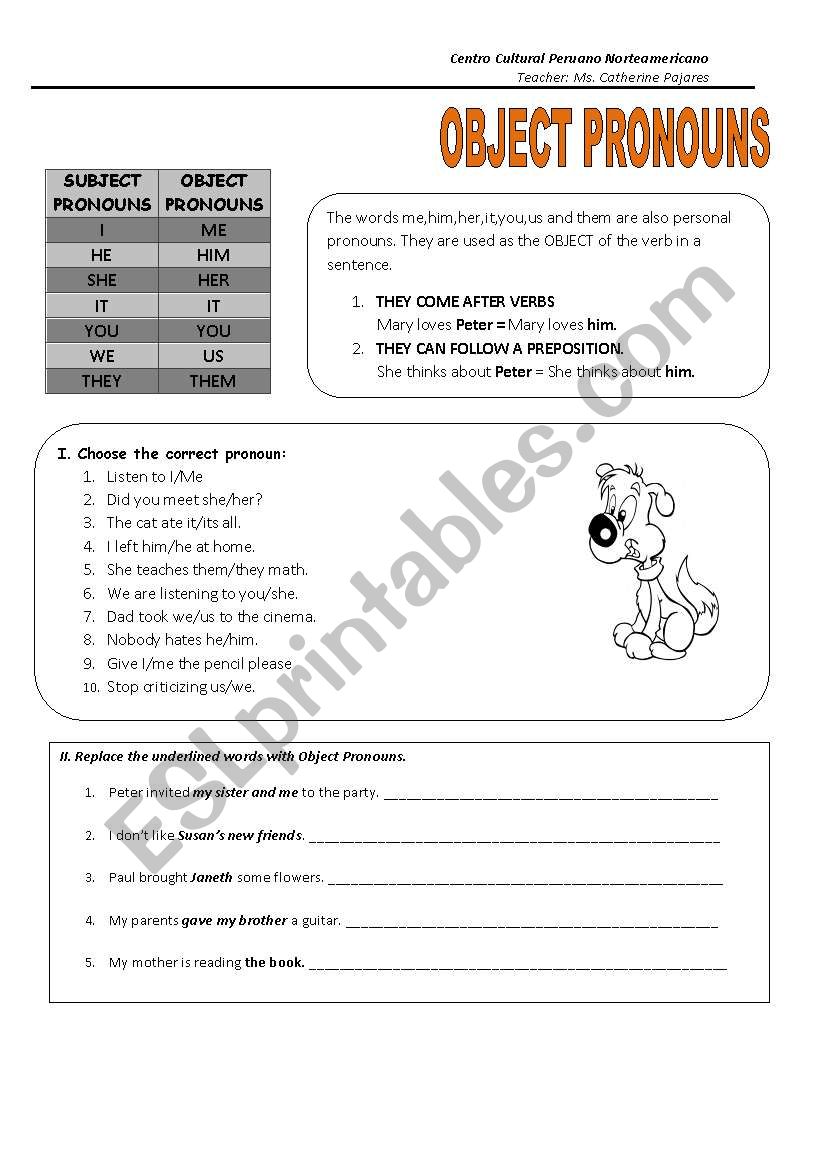 OBJECT PRONOUNS worksheet