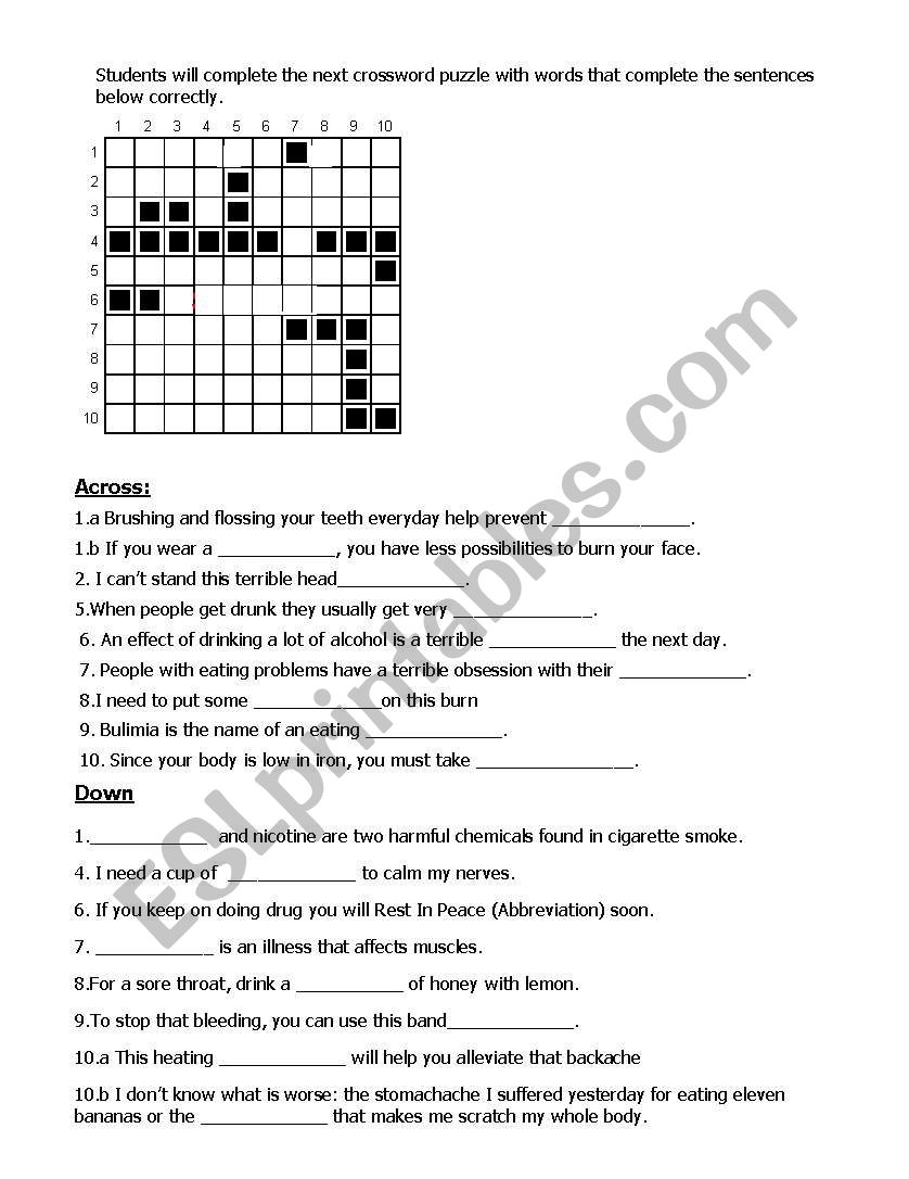 Illnesses worksheet