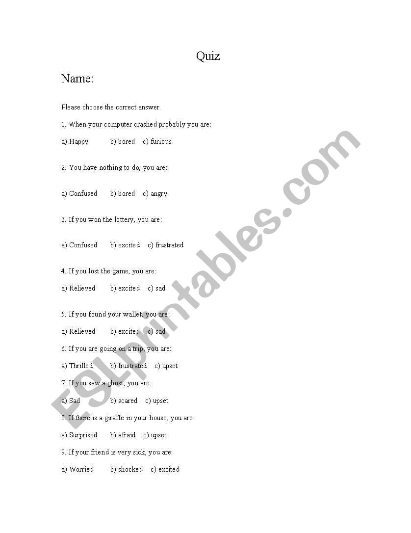 emotions-Quiz 1 worksheet