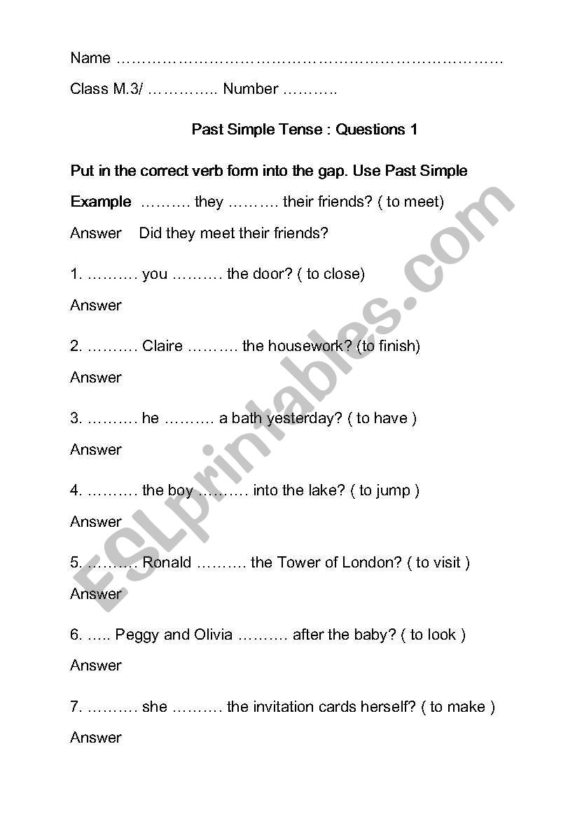 Past Simple worksheet