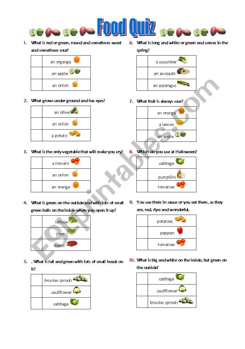 Food Quiz worksheet