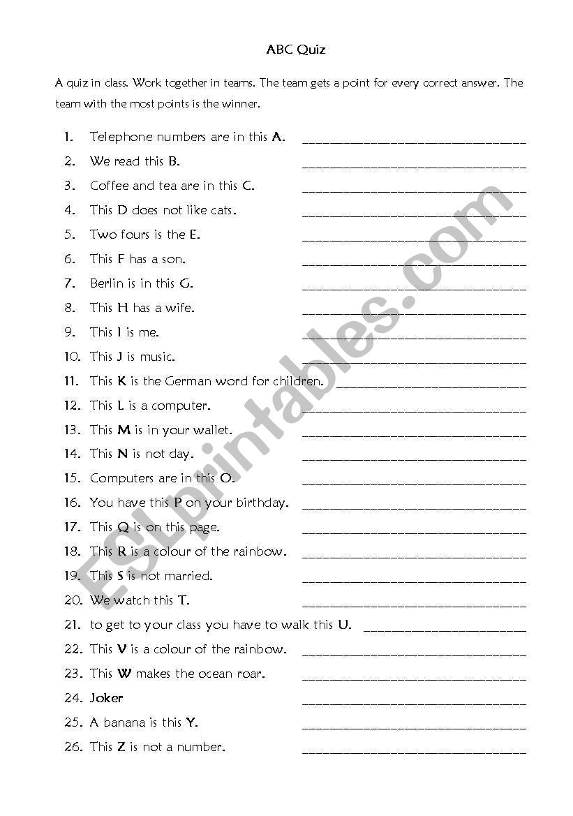 ABC quiz worksheet