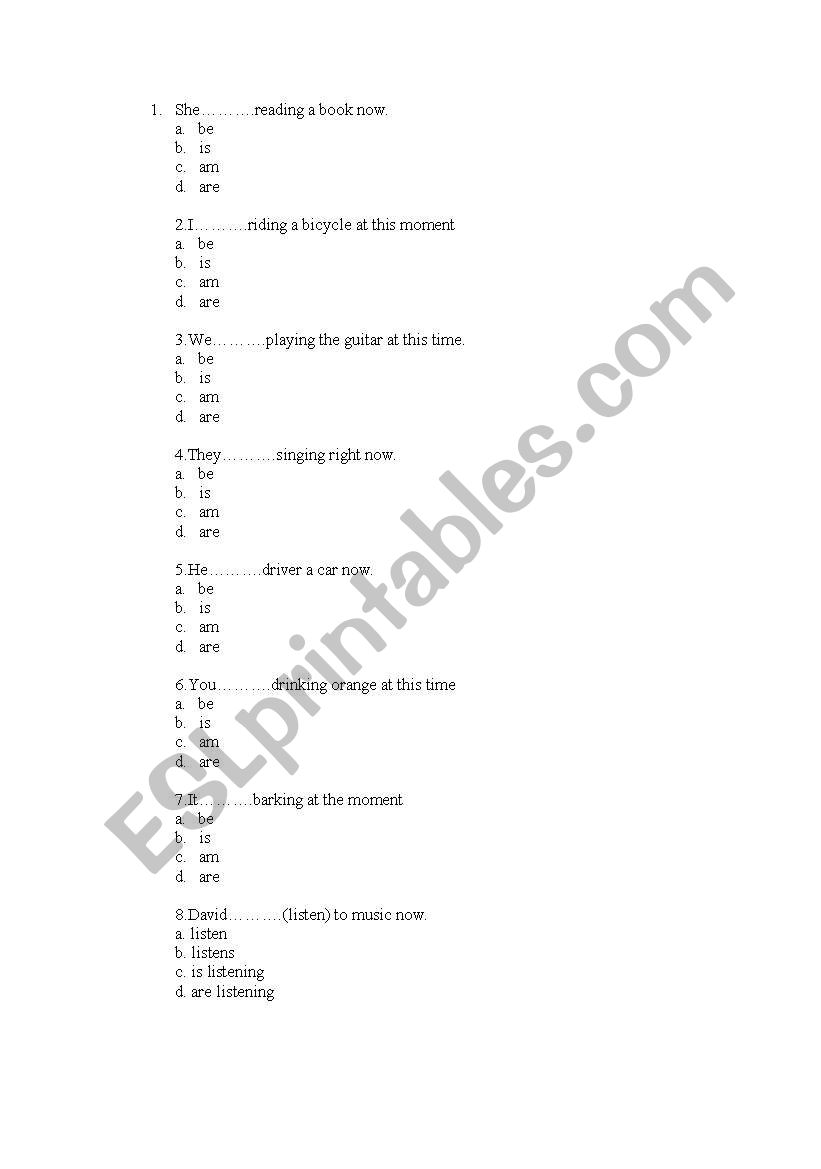 present continuous worksheet