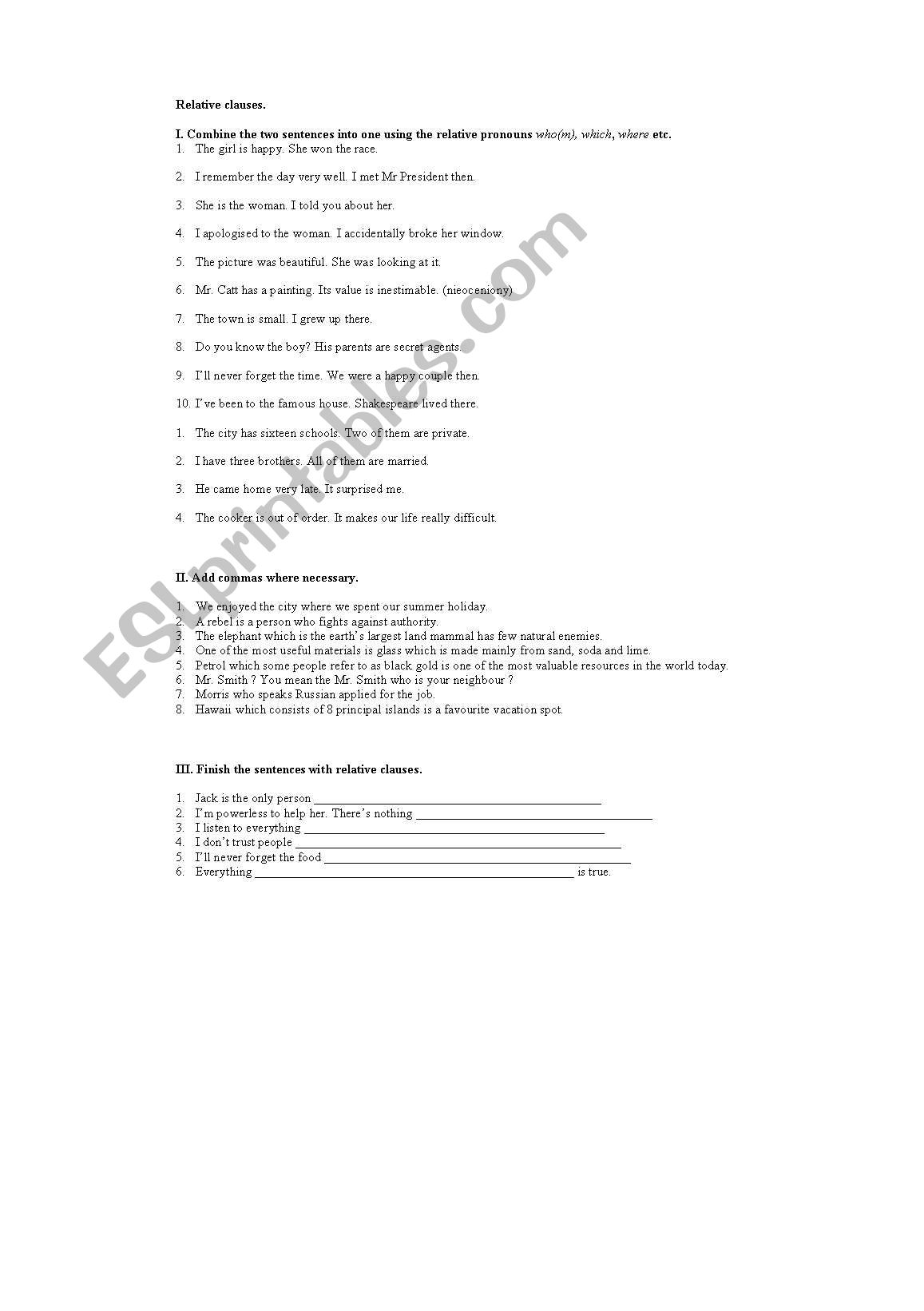 relative clauses worksheet