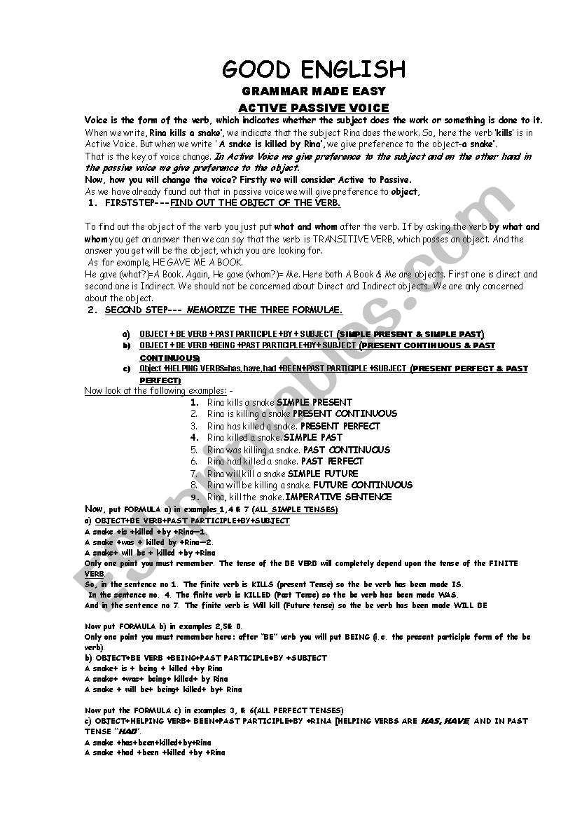 Active Passive Rules worksheet