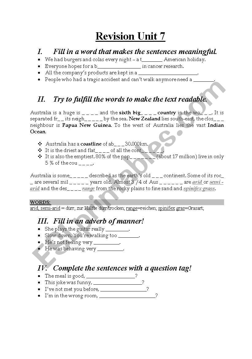 Australia worksheet