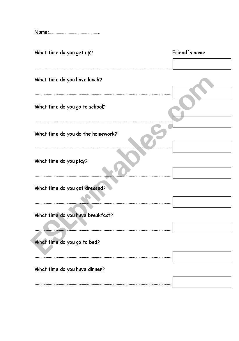 What time...? Writing and speaking chart