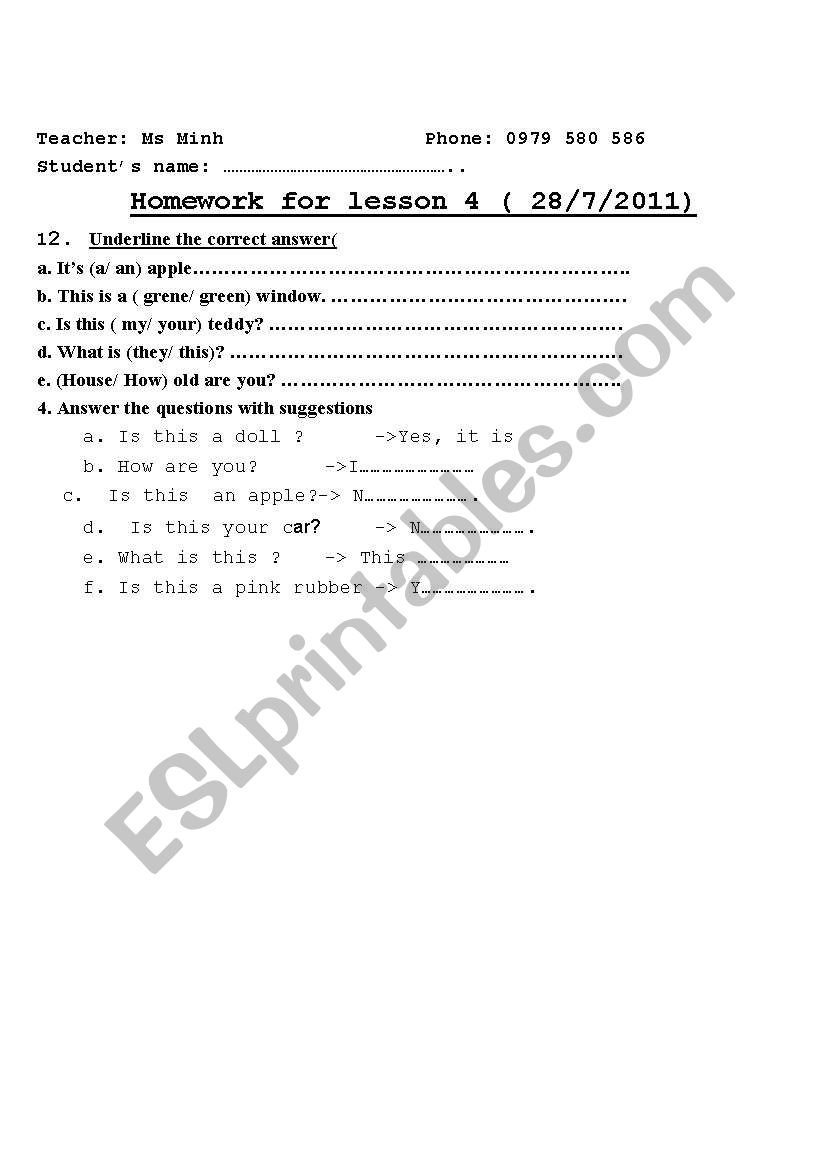 test worksheet