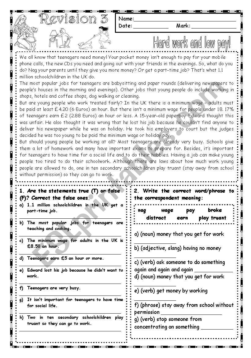 REVISION 3 (with answer key) worksheet