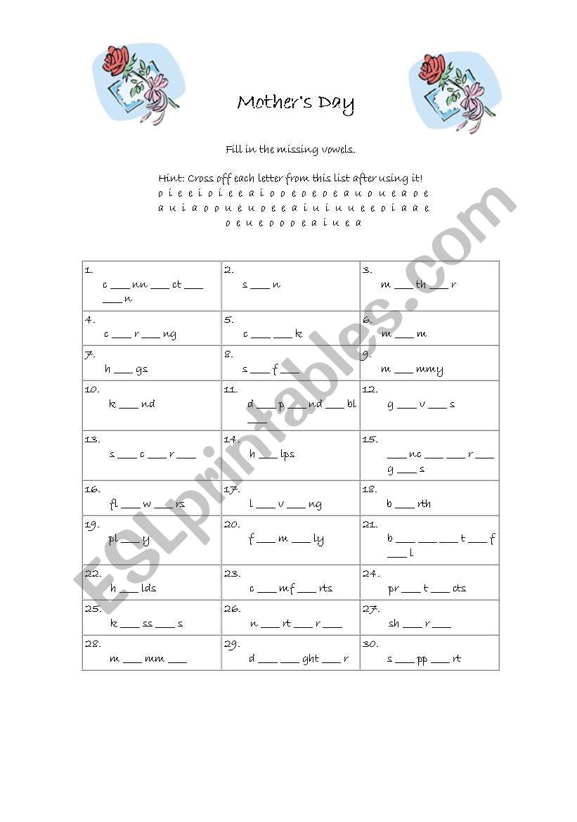 Mothers day worksheet