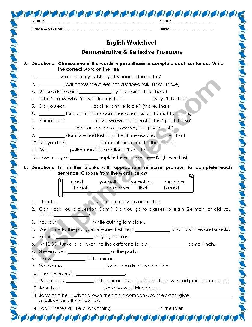 demonstrative and reflexive pronouns