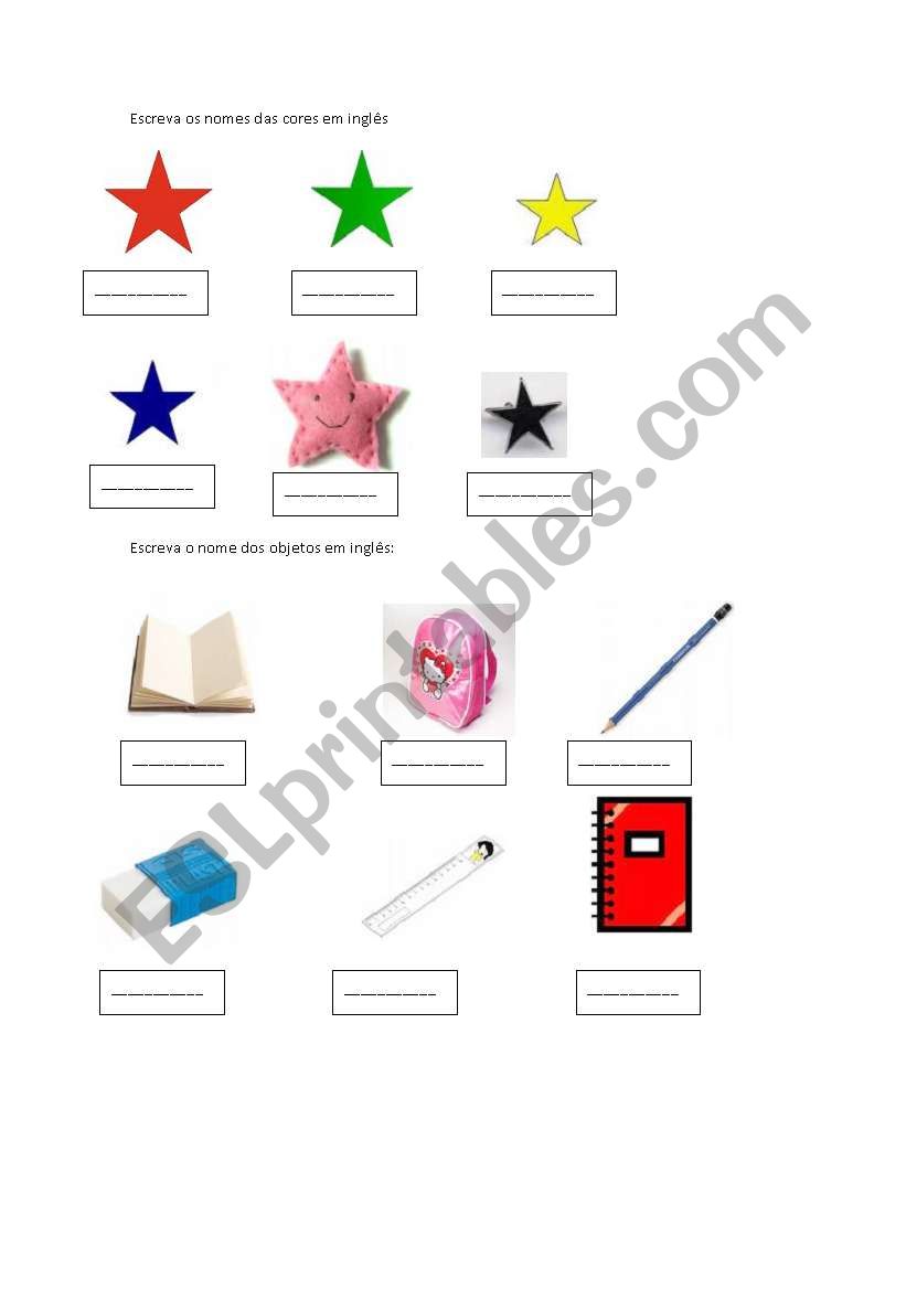 COLORS AND  SCHOOL OBJECTS worksheet