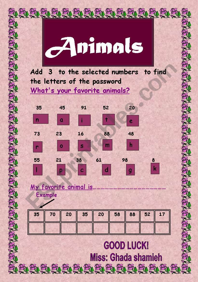 Animals worksheet