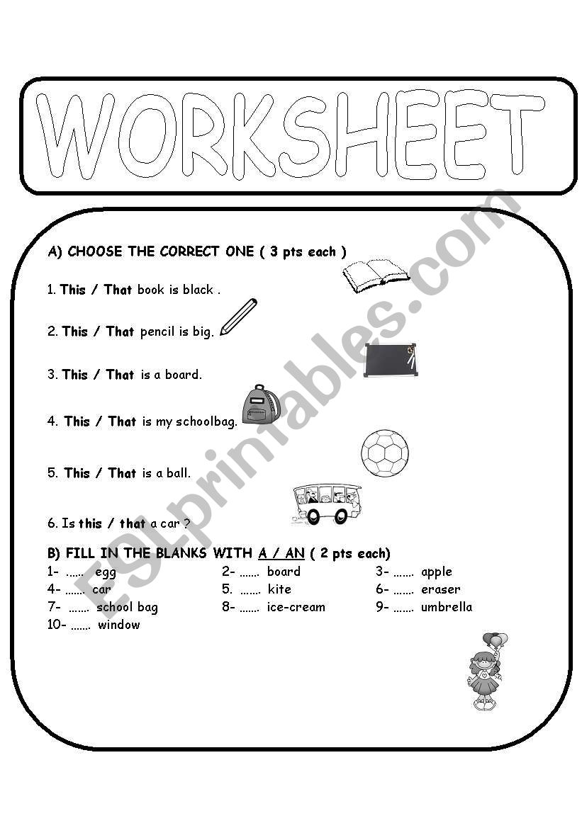 WORKSHEET MIXED THIS-THAT / NUMBERS / COLOURS / REVISION