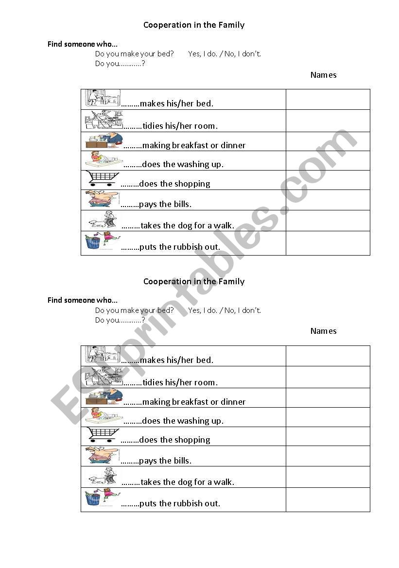 cooperation in the family worksheet