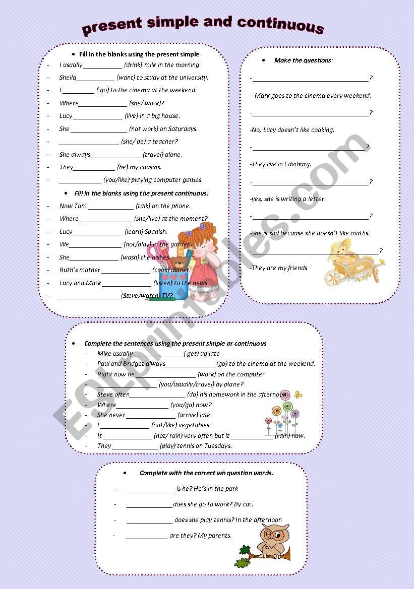 Present simple and continuous worksheet