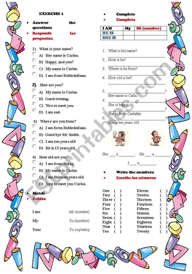 PERSONAL INFORMATION worksheet