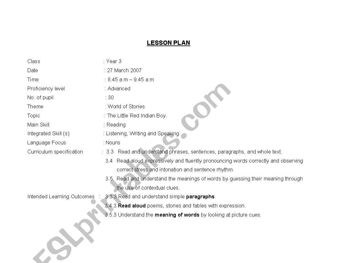 english lesson plan worksheet