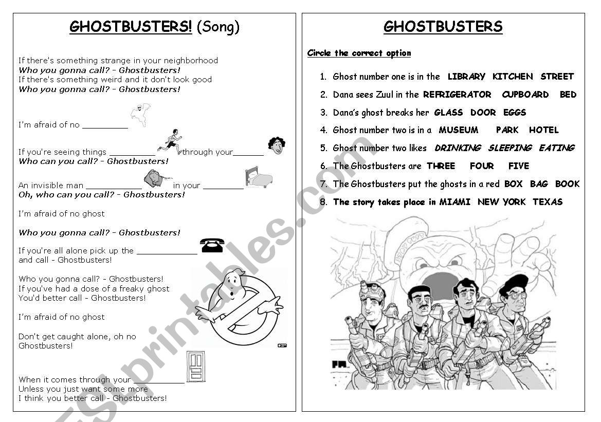Ghostbusters 1 worksheet