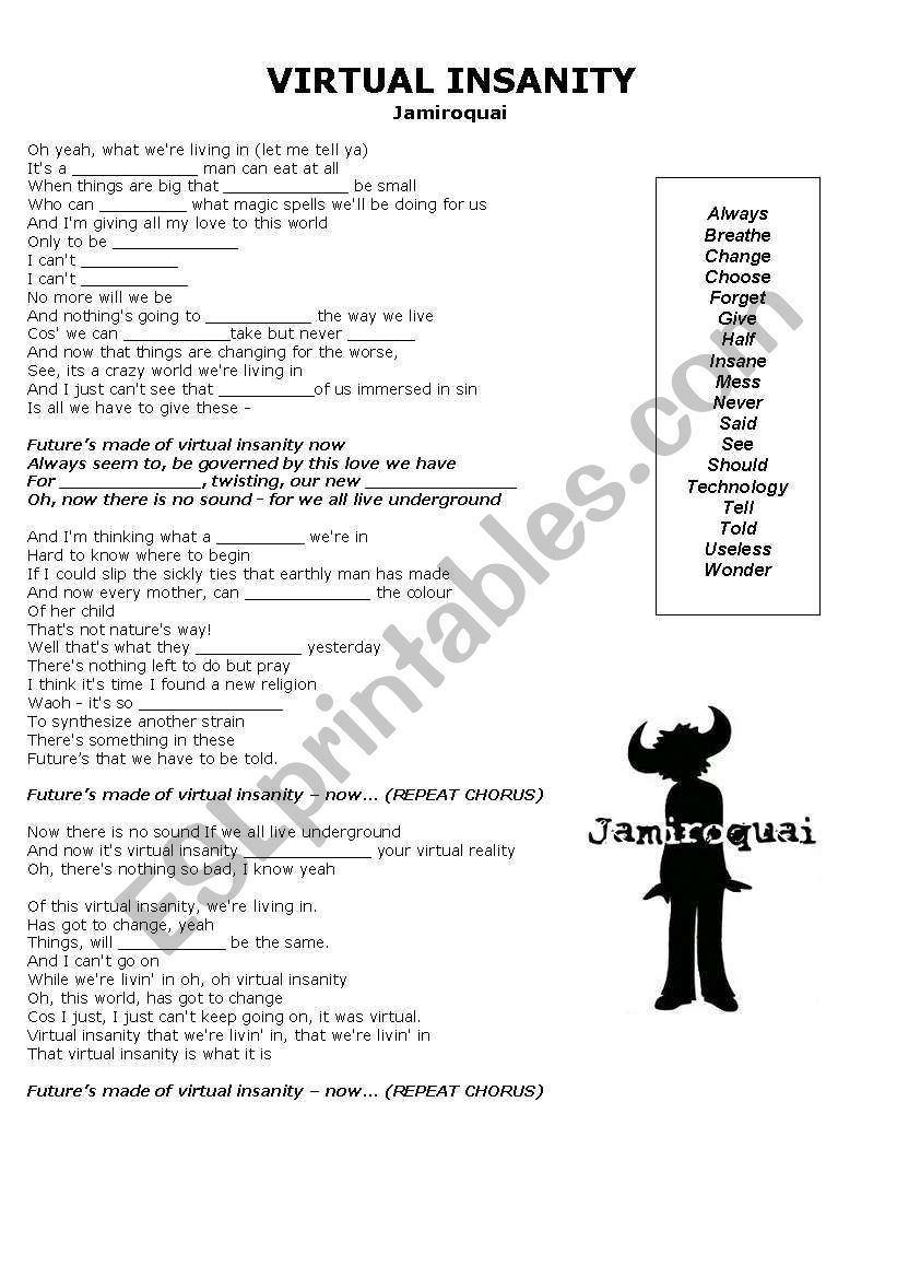 Virtual Insanity - Jamiroquai worksheet