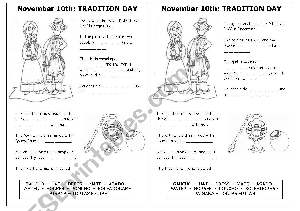 Tradition Day Argentina worksheet