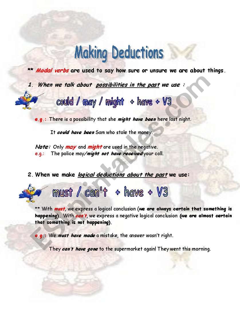 making deductions  worksheet