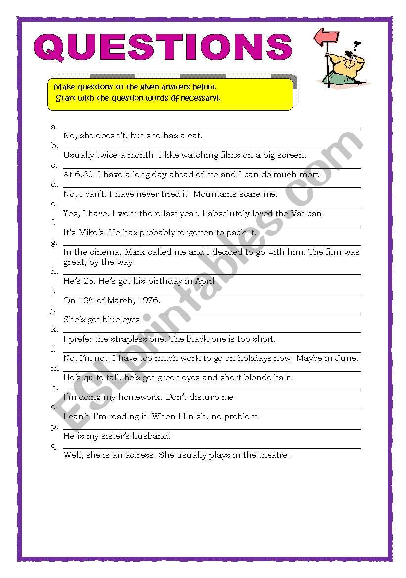 QUESTIONS  worksheet